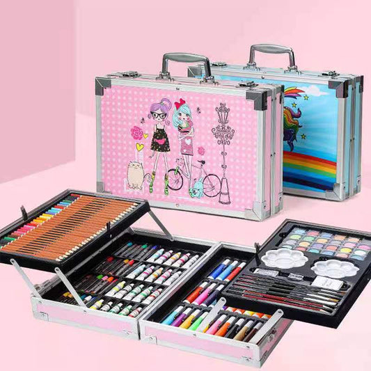 Kit de arte Premium de 145 piezas (Incluye colores, marcadores, acuarelas, pinceles) - Viene en cajita metálica portátil